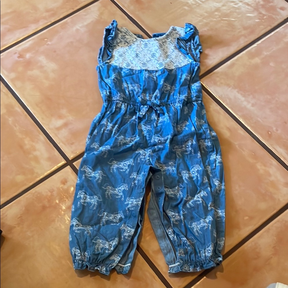 Good Lad Blue and White Romper with Elasticized Ankles
